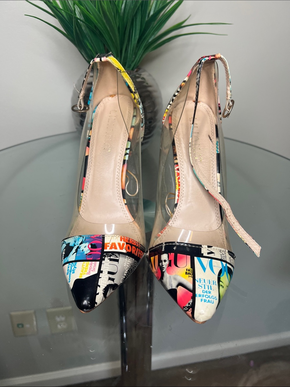 Multicolor Graphic Print Pointed-Toe Slingback Heels